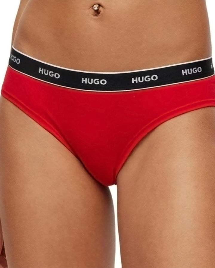 HUGO WOMENS 3 PACK BRIEFS BURGUNDY PINK RED-Designer Outlet Sales