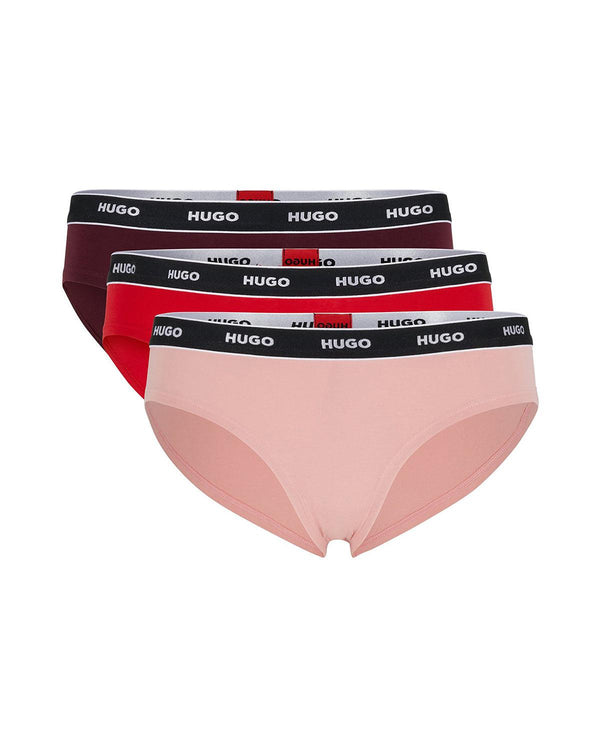 HUGO WOMENS 3 PACK BRIEFS BURGUNDY PINK RED-Designer Outlet Sales