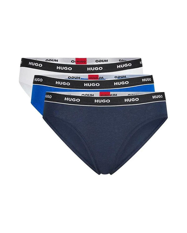 HUGO WOMENS 3 PACK BRIEFS NAVY WHITE BLUE-Designer Outlet Sales