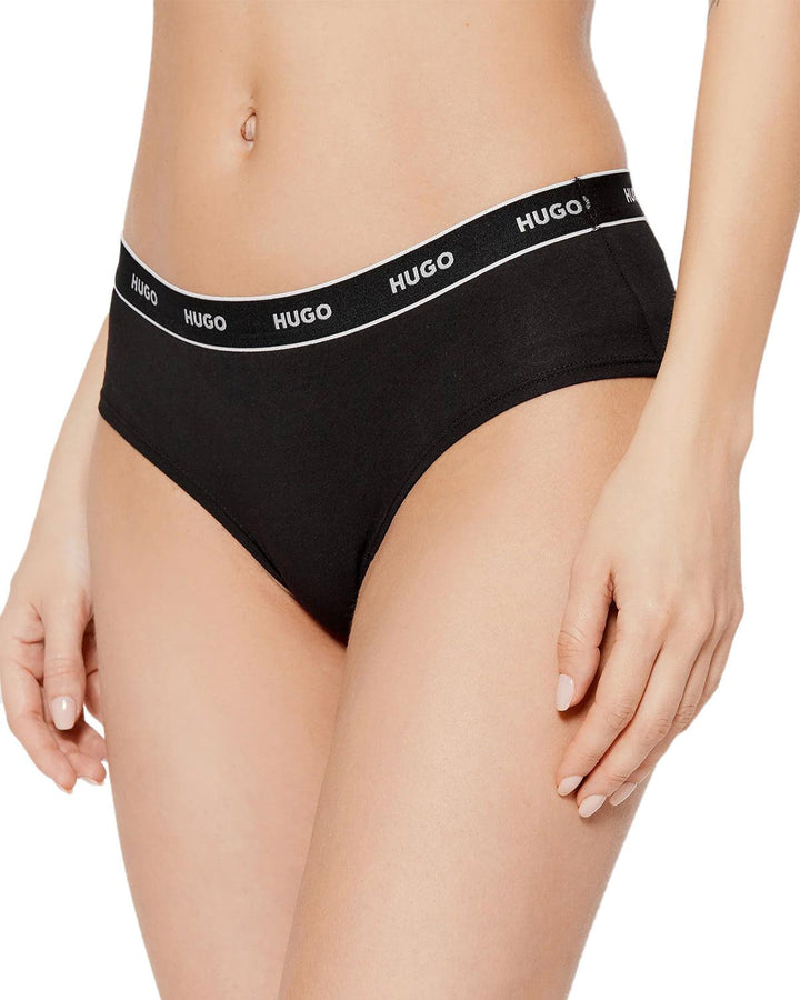 HUGO WOMENS 3 PACK HIPSTER BRIEFS BLACK-Designer Outlet Sales