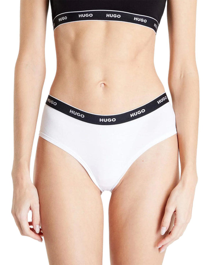 HUGO WOMENS 3 PACK HIPSTER BRIEFS BLACK WHITE-Designer Outlet Sales