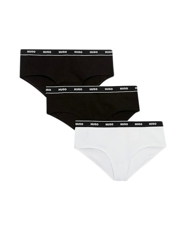 HUGO WOMENS 3 PACK HIPSTER BRIEFS BLACK WHITE-Designer Outlet Sales