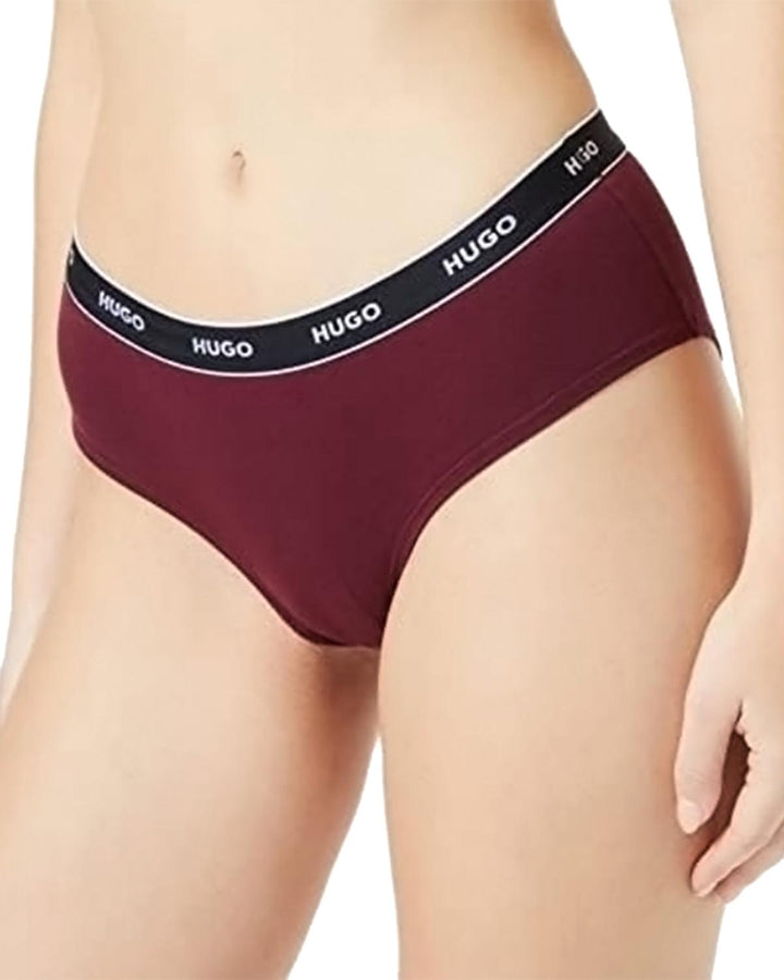 HUGO WOMENS 3 PACK HIPSTER BRIEFS BURGUNDY RED PINK-Designer Outlet Sales