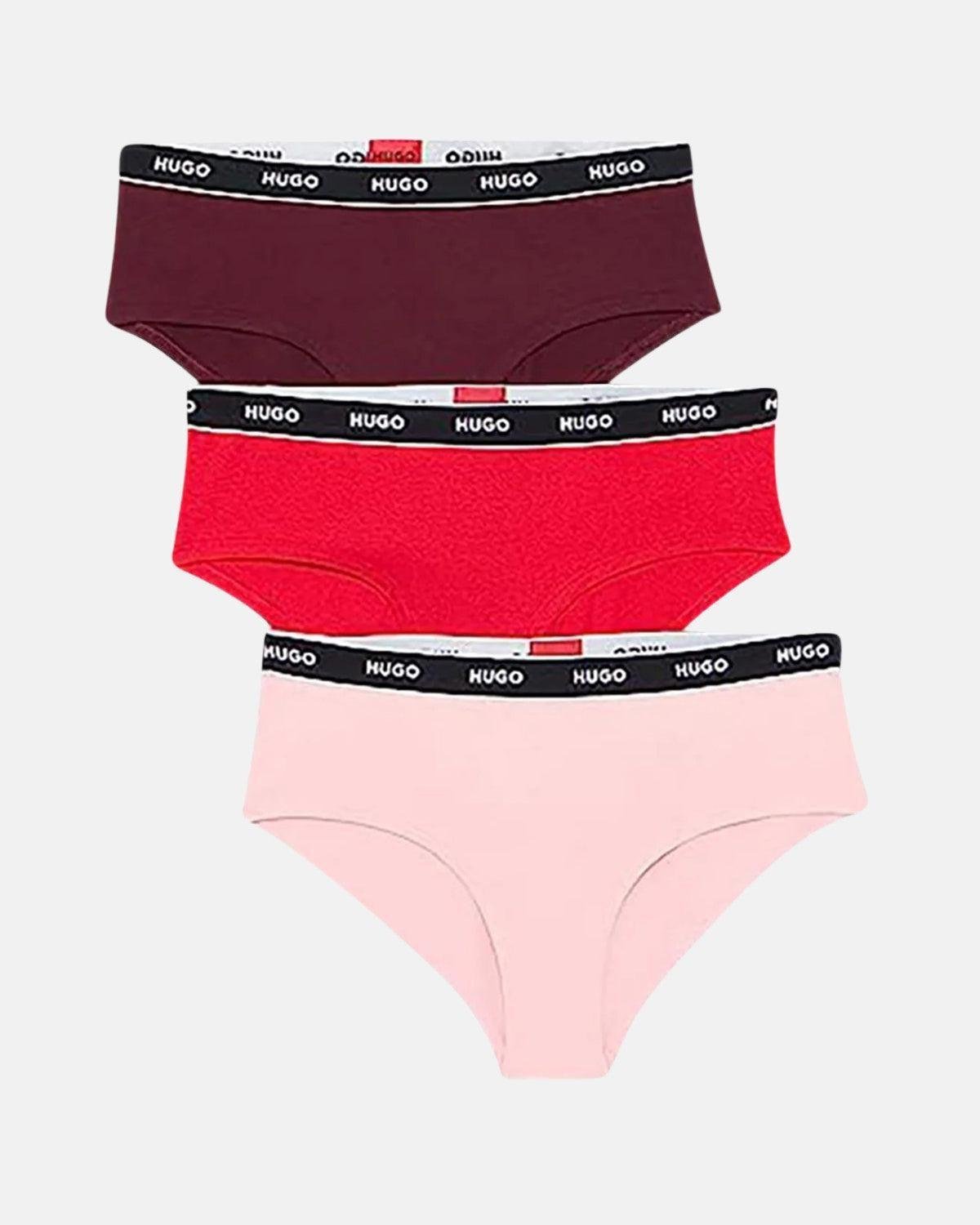 HUGO WOMENS 3 PACK HIPSTER BRIEFS BURGUNDY RED PINK – HUGO-50469658-972-XS | Studio DOS by Designer Outlet Sales