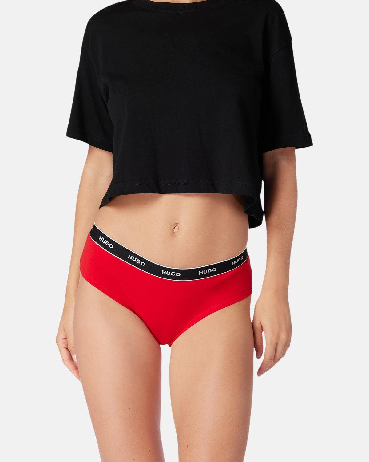 HUGO WOMENS 3 PACK HIPSTER BRIEFS BURGUNDY RED PINK – HUGO-50469658-972-XS | Studio DOS by Designer Outlet Sales