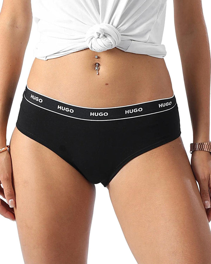 HUGO WOMENS 3 PACK HIPSTER BRIEFS NAVY BLACK BLUE-Designer Outlet Sales