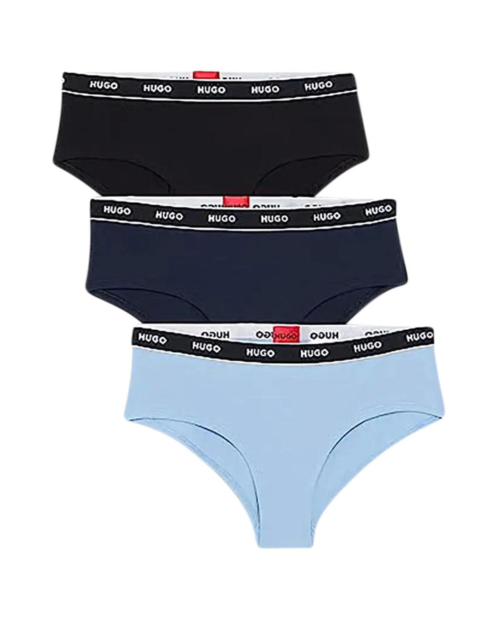 HUGO WOMENS 3 PACK HIPSTER BRIEFS NAVY BLACK BLUE-Designer Outlet Sales