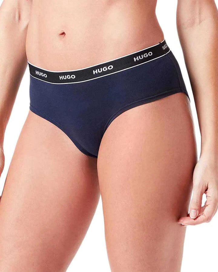 HUGO WOMENS 3 PACK HIPSTER BRIEFS NAVY WHITE BLUE-Designer Outlet Sales