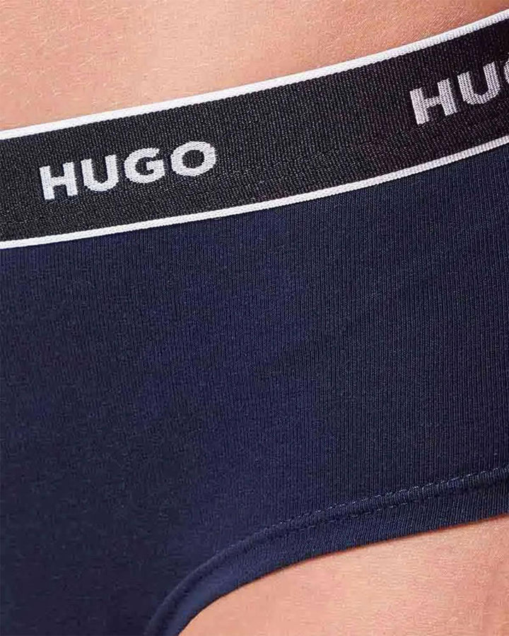 HUGO WOMENS 3 PACK HIPSTER BRIEFS NAVY WHITE BLUE-Designer Outlet Sales