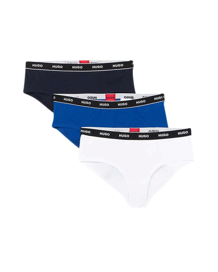 HUGO WOMENS 3 PACK HIPSTER BRIEFS NAVY WHITE BLUE-Designer Outlet Sales