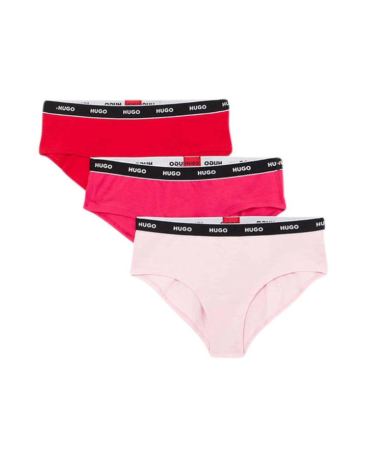 HUGO WOMENS 3 PACK HIPSTER BRIEFS RED PINK ROSE-Designer Outlet Sales