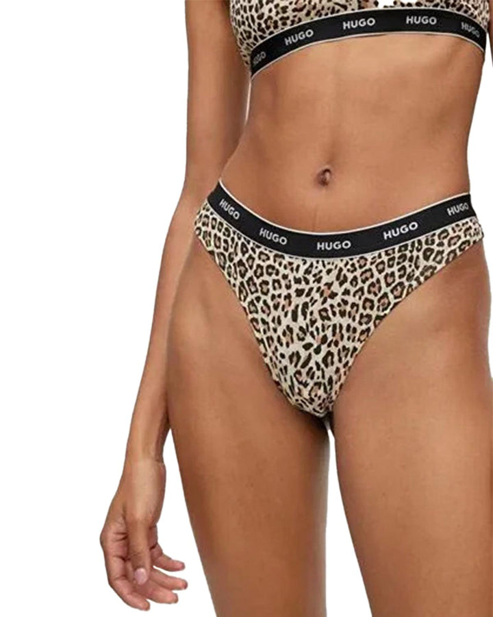 HUGO WOMENS 3 PACK THONGS BLACK ANIMAL PRINT-Designer Outlet Sales