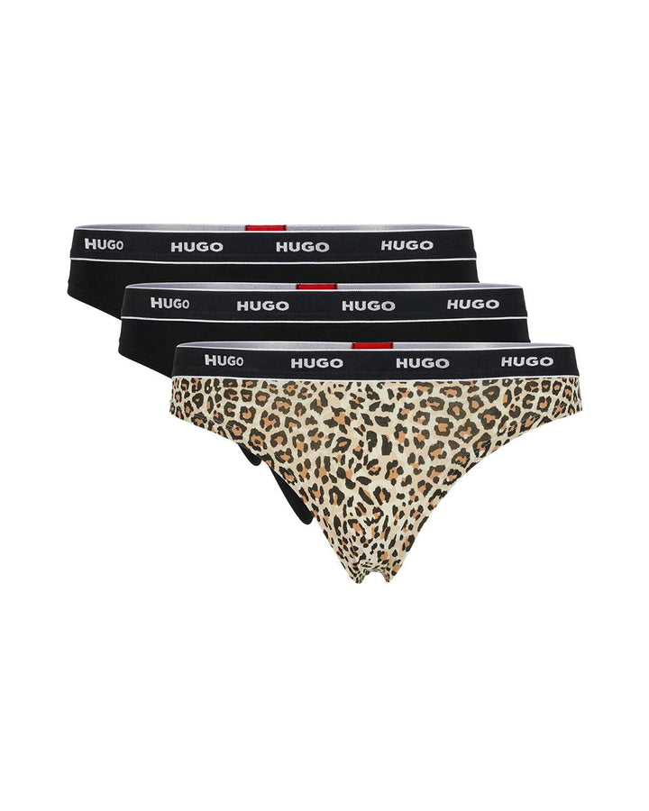 HUGO WOMENS 3 PACK THONGS BLACK ANIMAL PRINT-Designer Outlet Sales