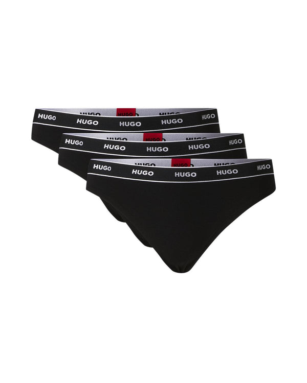 HUGO WOMENS 3 PACK THONGS BLACK-Designer Outlet Sales