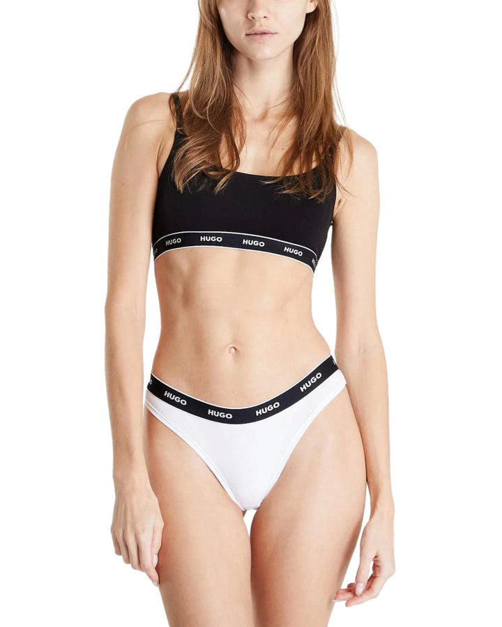 HUGO WOMENS 3 PACK THONGS BLACK WHITE-Designer Outlet Sales