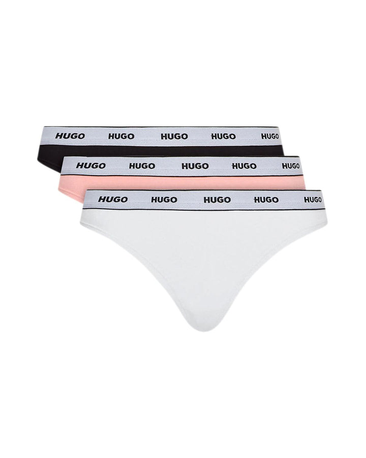 HUGO WOMENS 3 PACK THONGS BLACK WHITE ROSE-Designer Outlet Sales