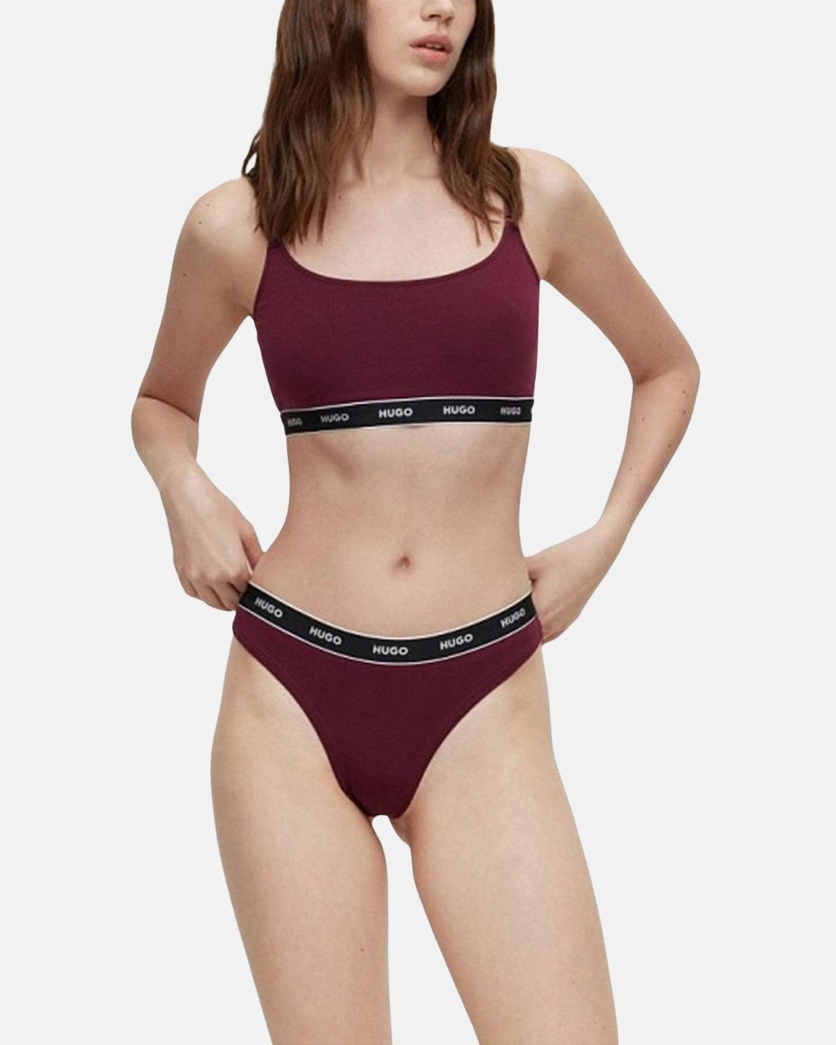 HUGO WOMENS 3 PACK THONGS BURGUNDY RED PINK – HUGO-50480150-972-XS | Studio DOS by Designer Outlet Sales