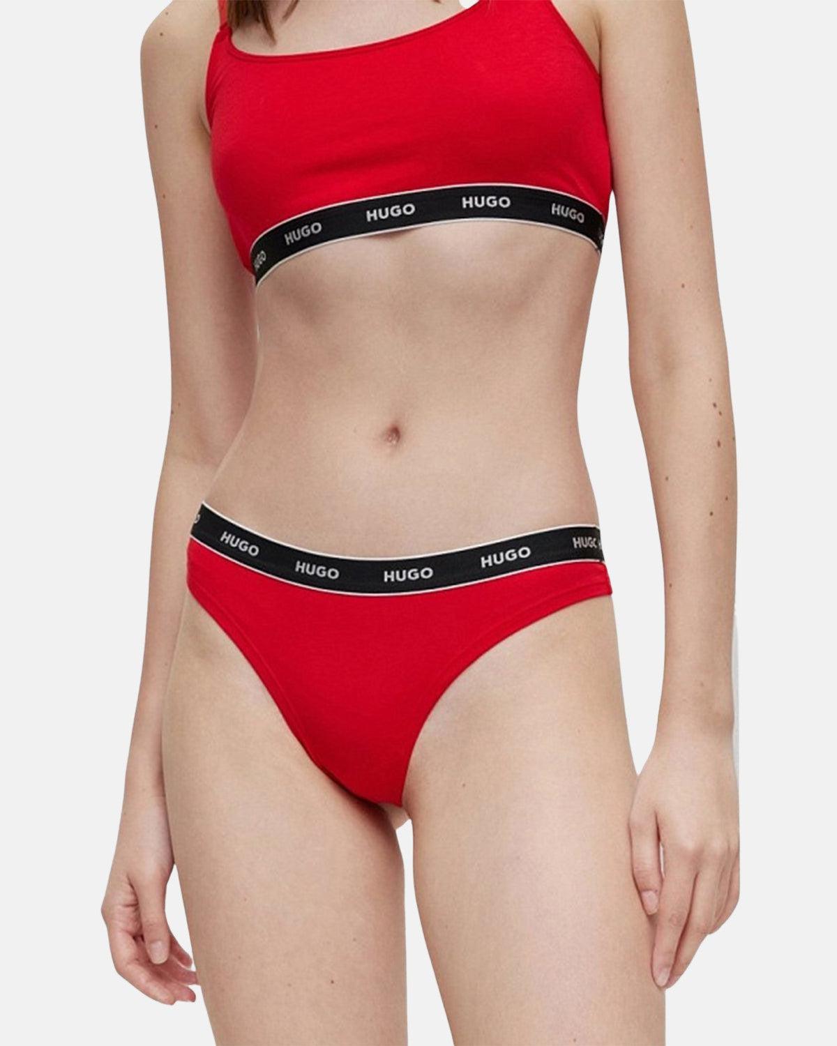 HUGO WOMENS 3 PACK THONGS BURGUNDY RED PINK – HUGO-50480150-972-XS | Studio DOS by Designer Outlet Sales