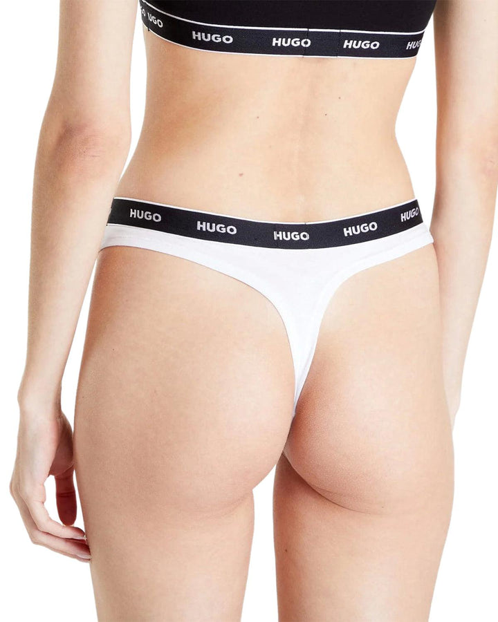 HUGO WOMENS 3 PACK THONGS NAVY WHITE BLUE-Designer Outlet Sales