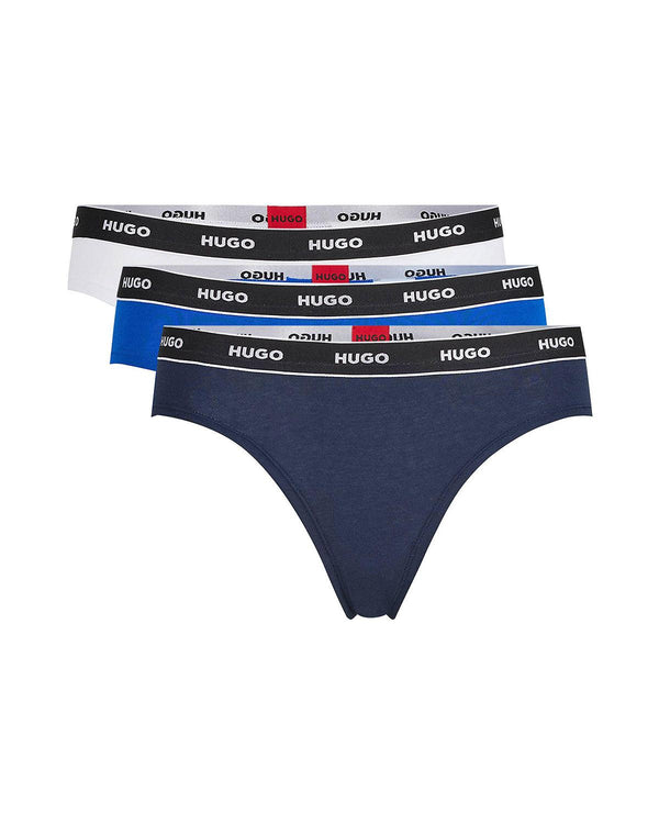 HUGO WOMENS 3 PACK THONGS NAVY WHITE BLUE-Designer Outlet Sales