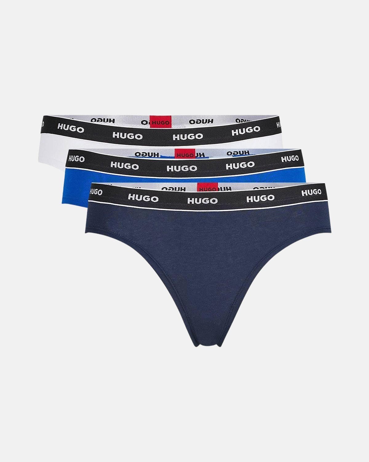 HUGO WOMENS 3 PACK THONGS NAVY WHITE BLUE – HUGO-50480150-971-XS | Studio DOS by Designer Outlet Sales