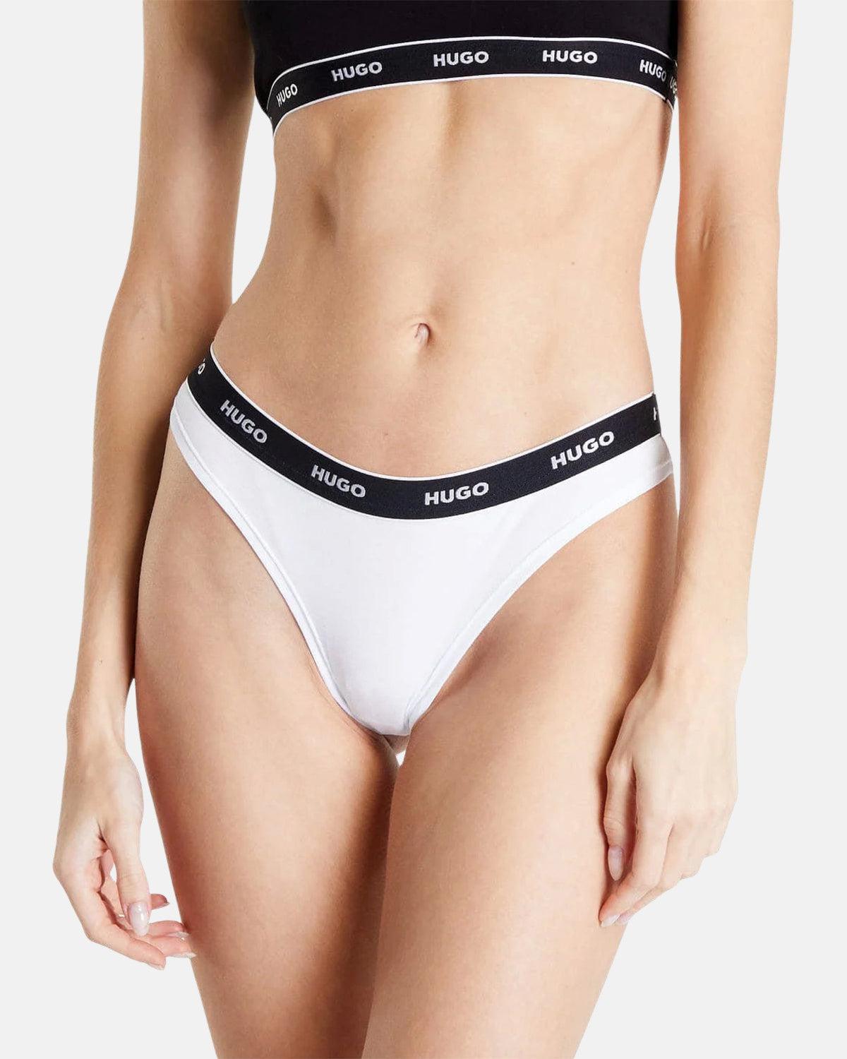 HUGO WOMENS 3 PACK THONGS NAVY WHITE BLUE – HUGO-50480150-971-XS | Studio DOS by Designer Outlet Sales