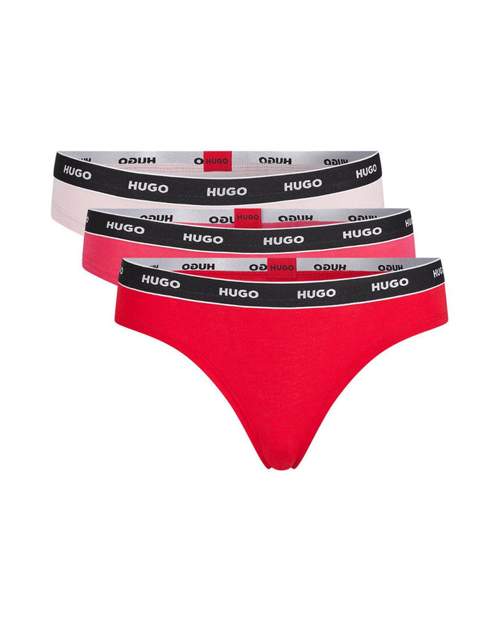 HUGO WOMENS 3 PACK THONGS RED PINK ROSE-Designer Outlet Sales