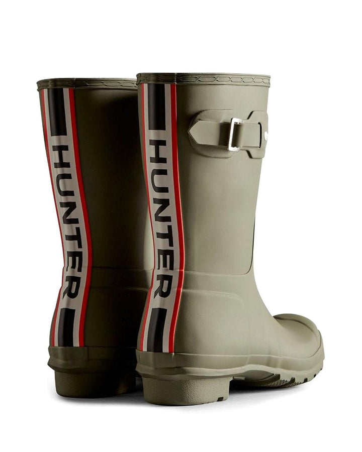 HUNTER WOMENS ORIGINAL SHORT TRI-COLOUR LOGO BOOTS LITCHEN GREEN GRADE B-Designer Outlet Sales