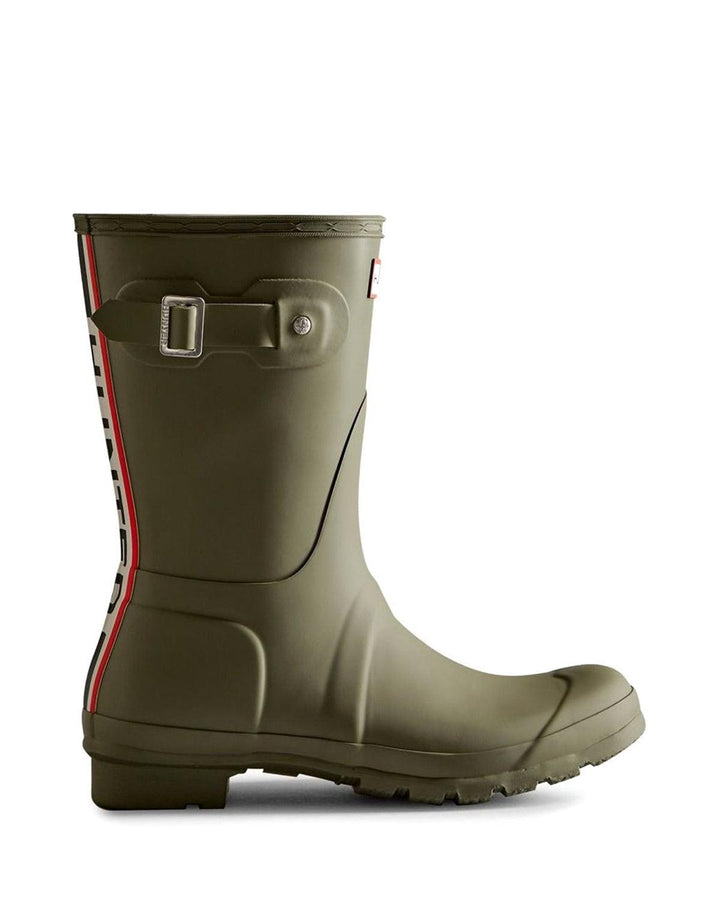 HUNTER WOMENS ORIGINAL SHORT TRI-COLOUR LOGO BOOTS LITCHEN GREEN GRADE B-Designer Outlet Sales