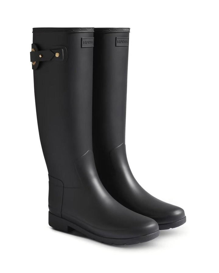 HUNTER WOMENS REFINED TALL SLIM FIT EYELET BUCKLE BOOTS BLACK GRADE B-Designer Outlet Sales