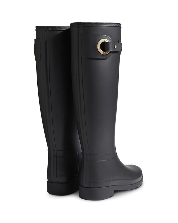 HUNTER WOMENS REFINED TALL SLIM FIT EYELET BUCKLE BOOTS BLACK GRADE B-Designer Outlet Sales