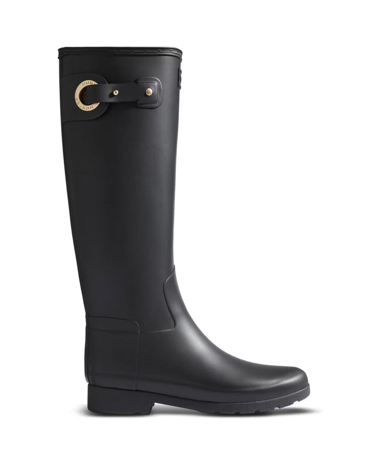 HUNTER WOMENS REFINED TALL SLIM FIT EYELET BUCKLE BOOTS BLACK GRADE B-Designer Outlet Sales