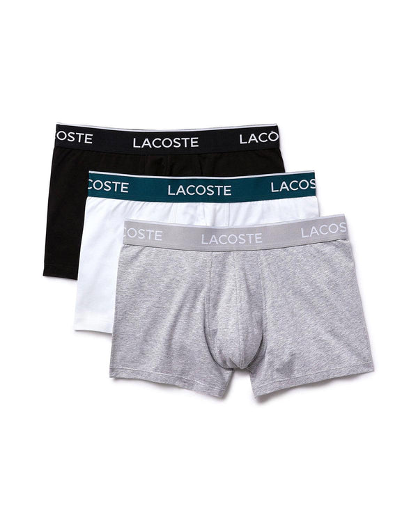 LACOSTE MENS 3 PACK TRUNKS BLACK WHITE GREY CHINE-Designer Outlet Sales