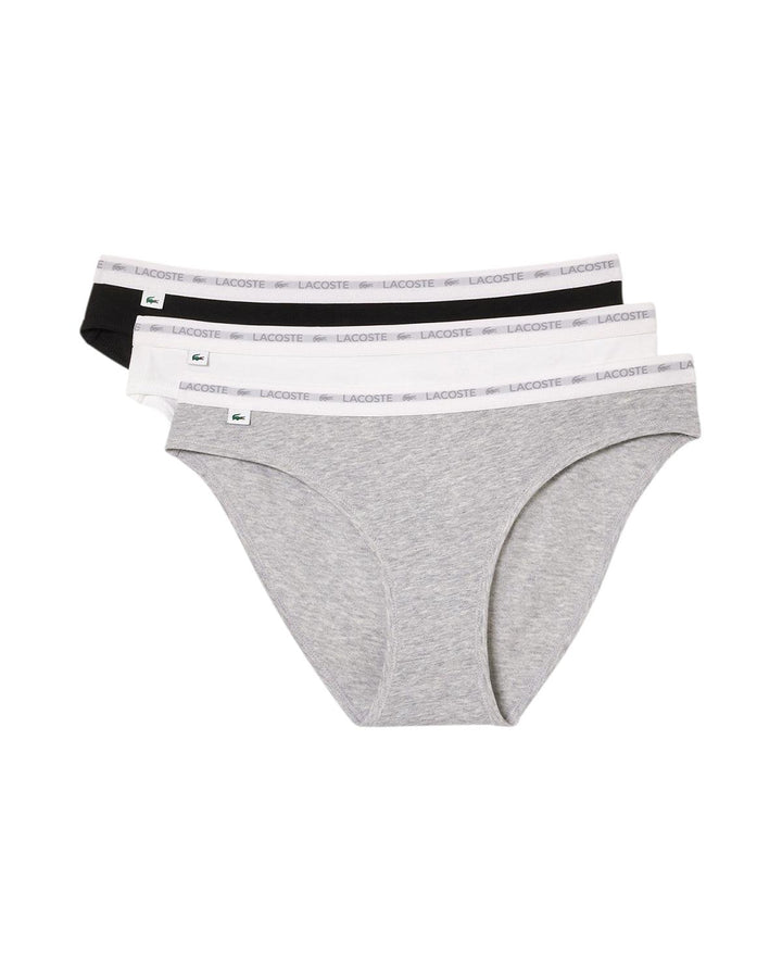 LACOSTE WOMENS 3 PACK STRETCH COTTON BRIEFS BLACK WHITE GREY-Designer Outlet Sales