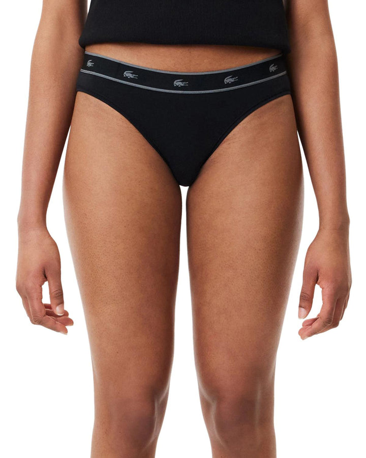 LACOSTE WOMENS ESSENTIAL STRETCH COTTON BRIEFS BLACK-Designer Outlet Sales