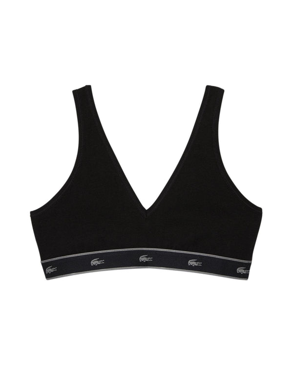 LACOSTE WOMENS ESSENTIAL STRETCH COTTON TRIANGLE BRALETTE BLACK-Designer Outlet Sales