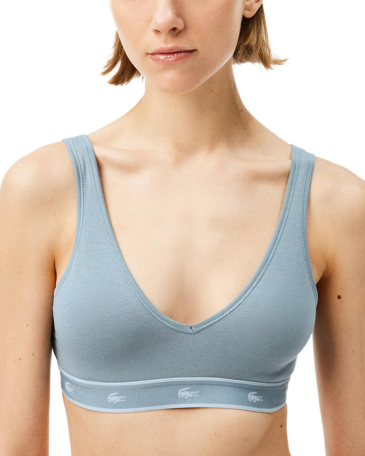 LACOSTE WOMENS ESSENTIAL STRETCH COTTON TRIANGLE BRALETTE GREY-Designer Outlet Sales