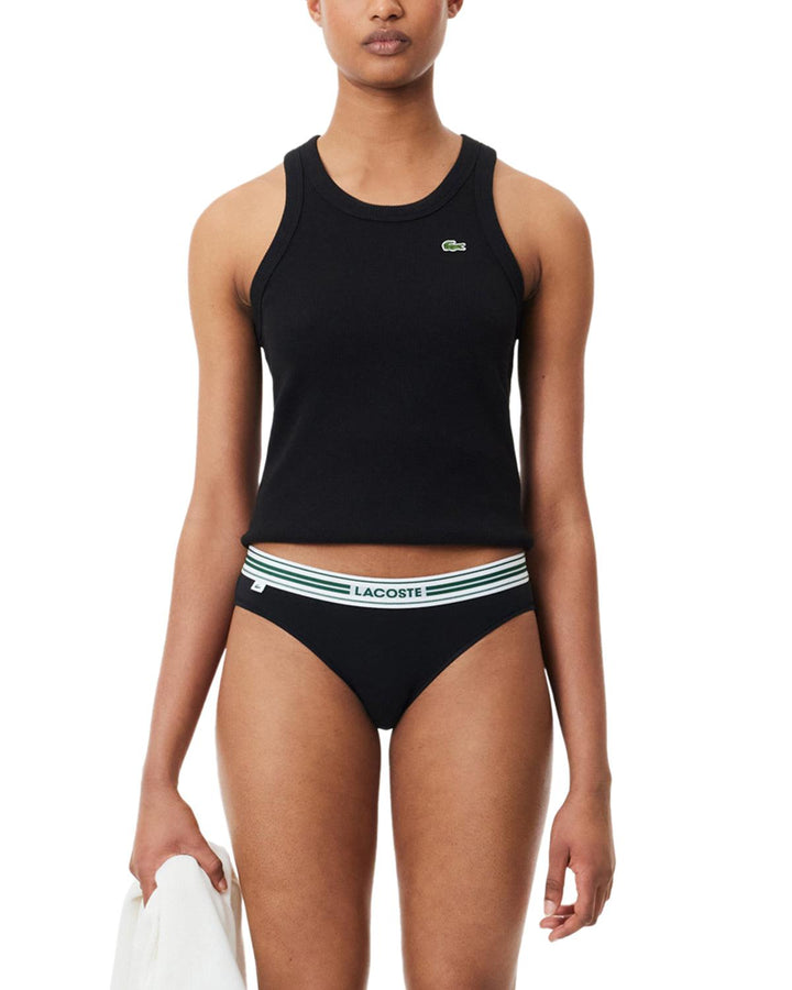 LACOSTE WOMENS HERITAGE STRETCH COTTON BRIEFS BLACK-Designer Outlet Sales