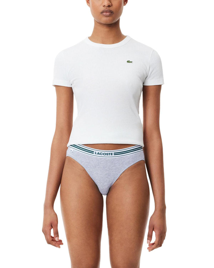 LACOSTE WOMENS HERITAGE STRETCH COTTON BRIEFS GREY CHINE-Designer Outlet Sales