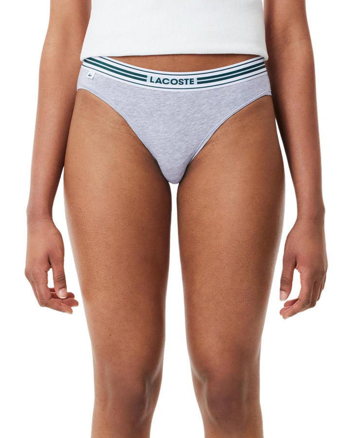 LACOSTE WOMENS HERITAGE STRETCH COTTON BRIEFS GREY CHINE-Designer Outlet Sales