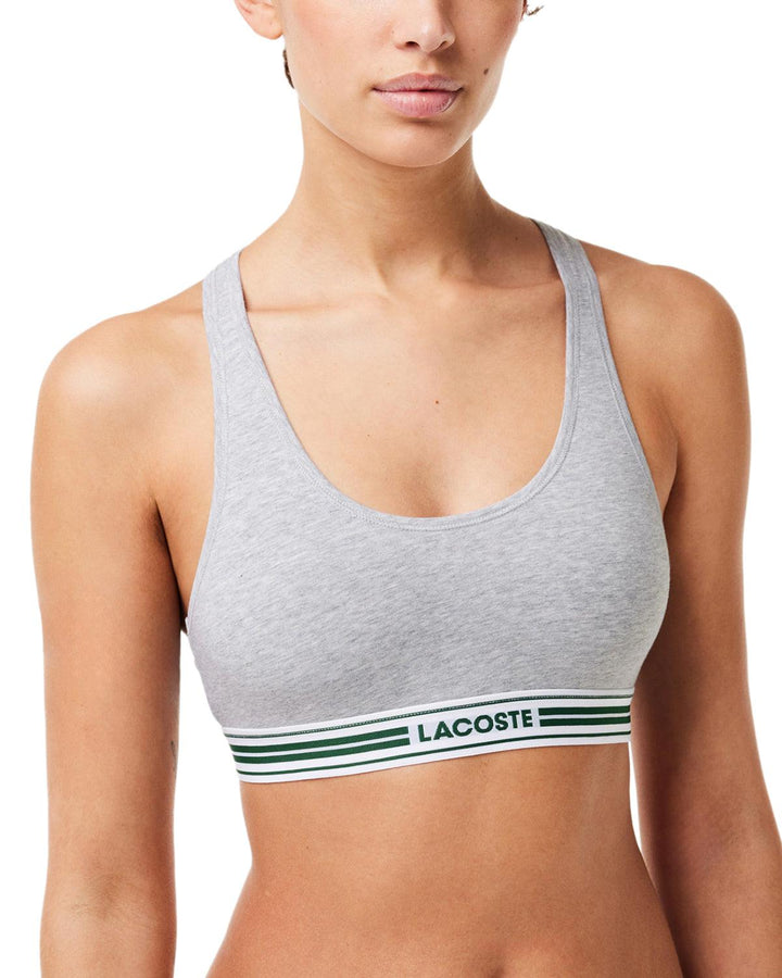 LACOSTE WOMENS HERITAGE STRETCH COTTON RACER BACK BRALETTE GREY CHINE-Designer Outlet Sales