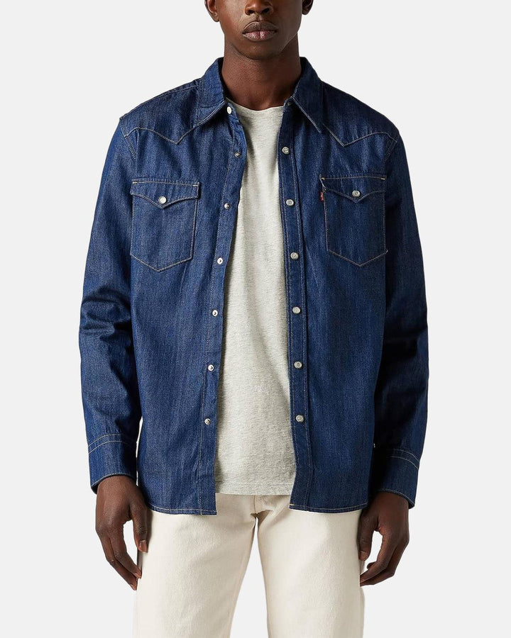 LEVIS MENS BARSTOW WESTERN STANDARD SHIRT RED CAST RINSED MARBLE-Designer Outlet Sales