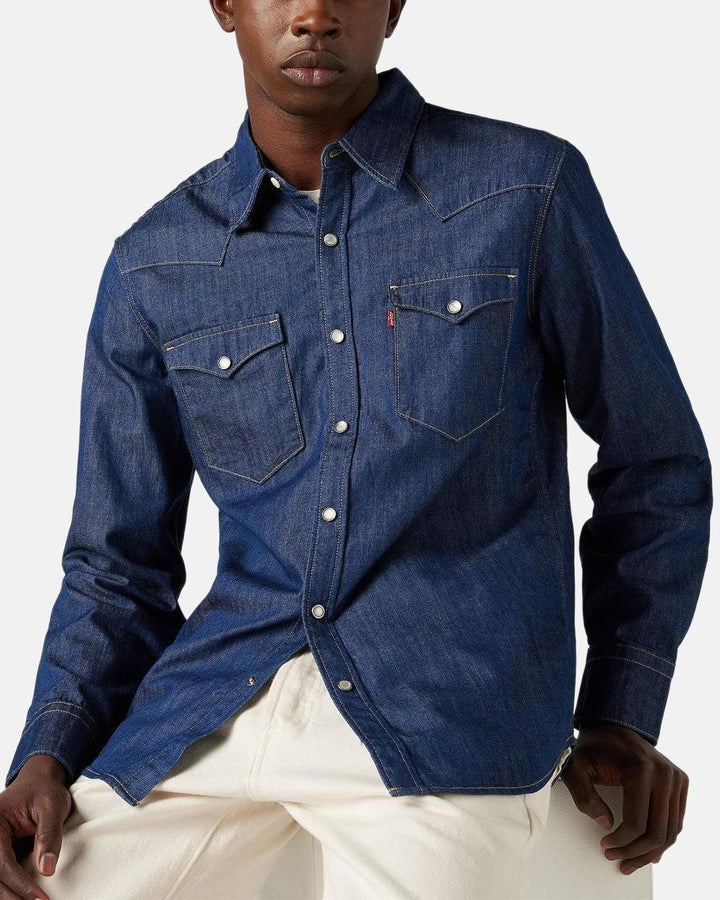 LEVIS MENS BARSTOW WESTERN STANDARD SHIRT RED CAST RINSED MARBLE-Designer Outlet Sales