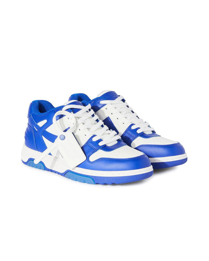 OFF-WHITE MENS OUT OF OFFICE CALF LEATHER TRAINERS WHITE BLUE-Designer Outlet Sales