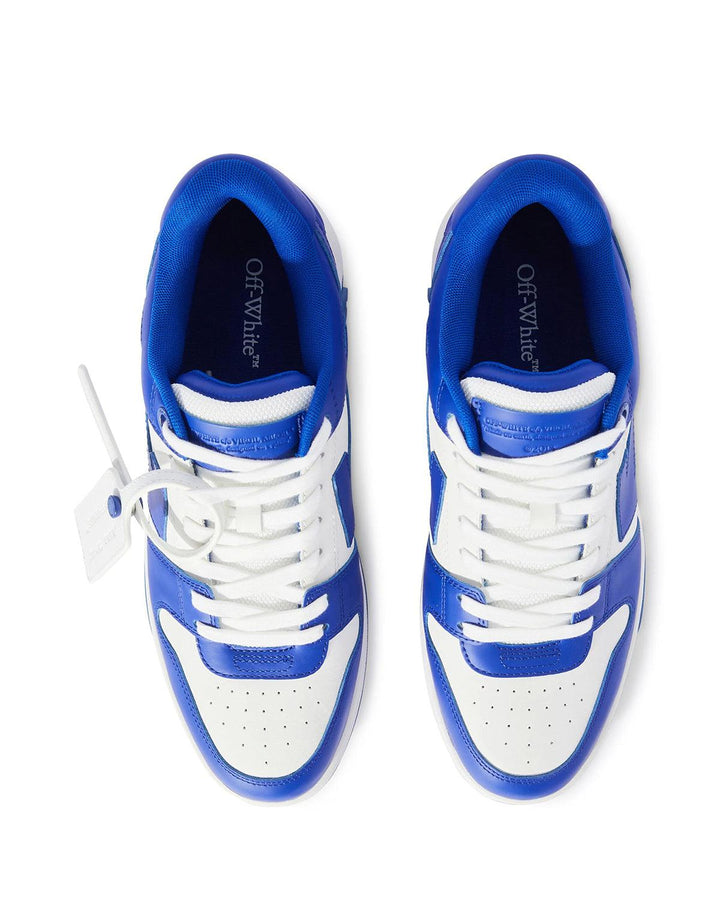 OFF-WHITE MENS OUT OF OFFICE CALF LEATHER TRAINERS WHITE BLUE-Designer Outlet Sales