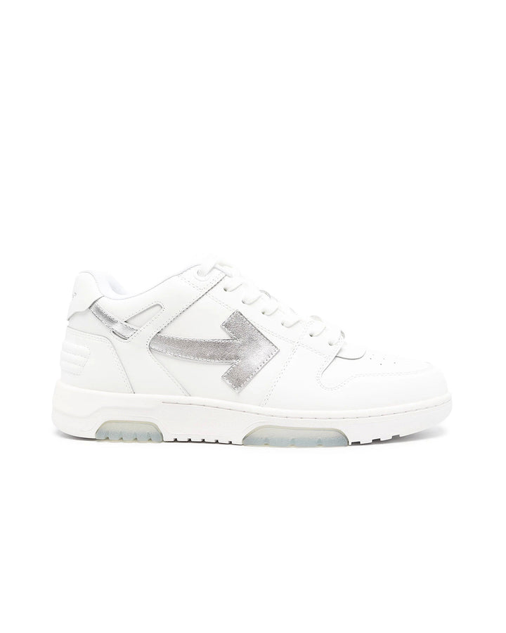 OFF-WHITE MENS OUT OF OFFICE CALF LEATHER TRAINERS WHITE SILVER-Designer Outlet Sales