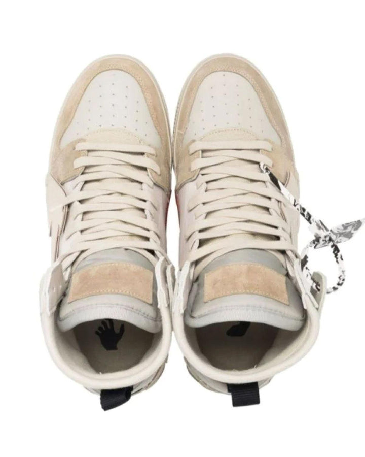 OFF-WHITE MENS VULCANISED HIGH TOP LEATHER TRAINERS BEIGE-Designer Outlet Sales