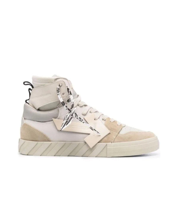 OFF-WHITE MENS VULCANISED HIGH TOP LEATHER TRAINERS BEIGE-Designer Outlet Sales
