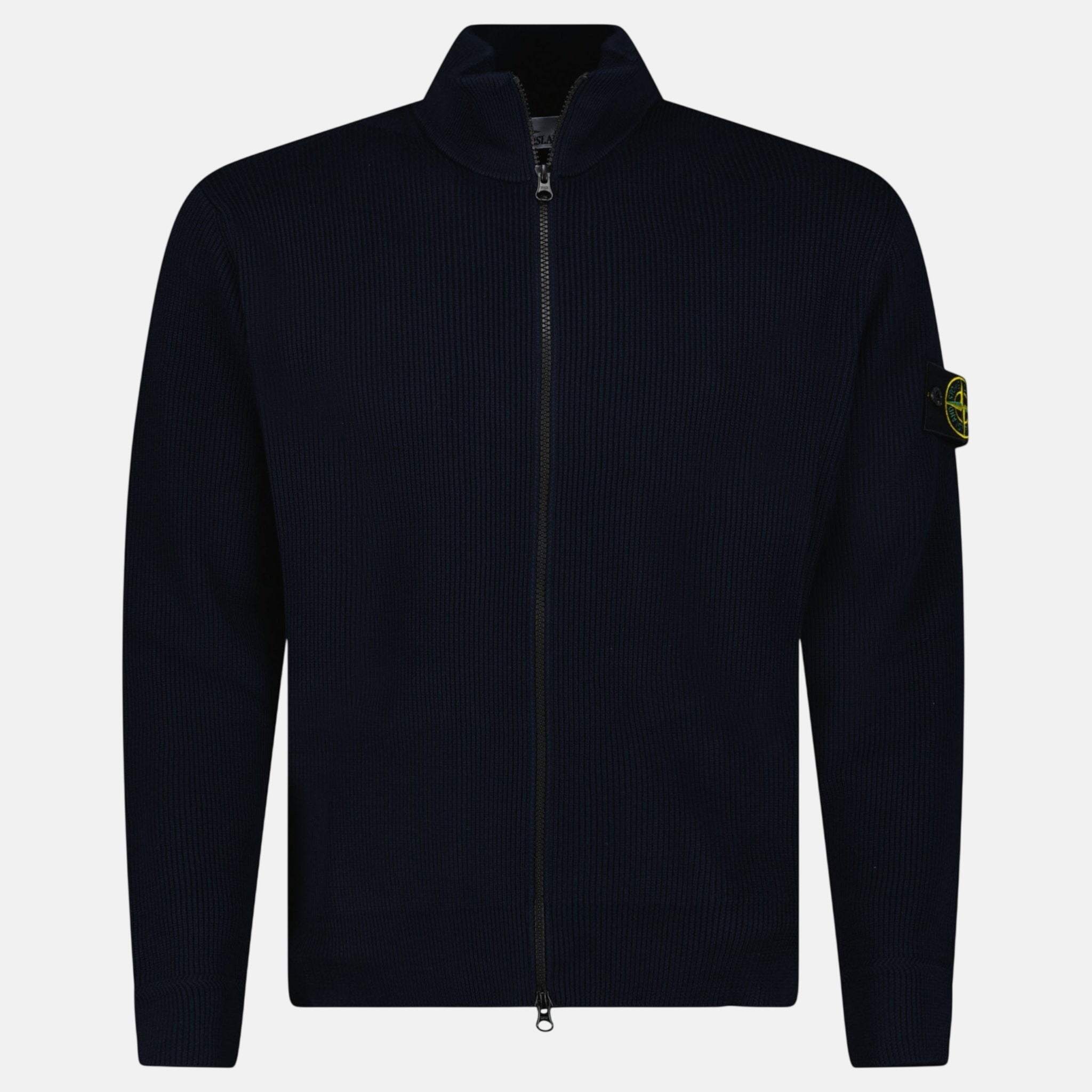 Stone Island Ribbed Soft Organic Cotton Zip-Up Jumper Navy