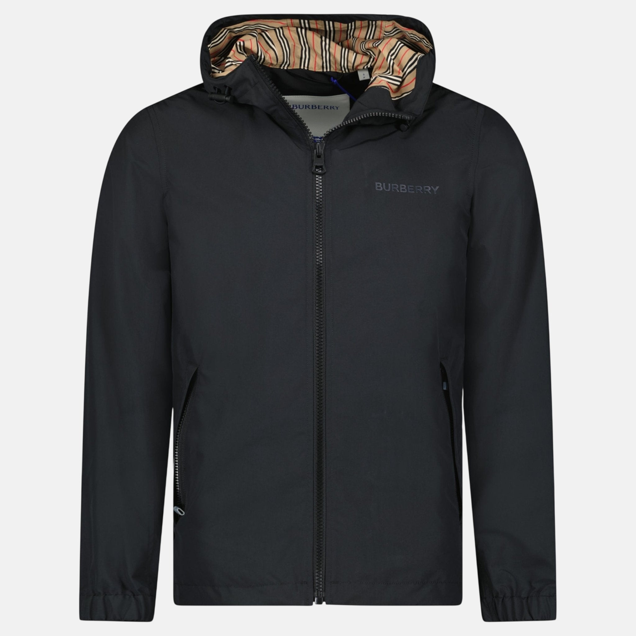 Burberry 'Stanford' Zip-Up Stripe Hooded Jacket Black